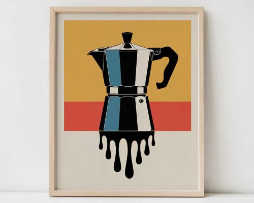 Retro Moka Pot Art Print, Coffee Maker Poster