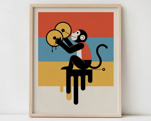 Retro Monkey Cymbal Print, Toy Art Poster