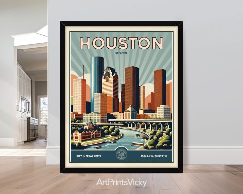 Houston retro art print by ArtPrintsVicky