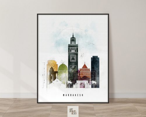 Marrakesh Poster: A Vibrant Urban Skyline by ArtPrintsVicky