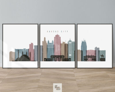 Kansas City Wall Art Set of 3 in Distressed 1 Style