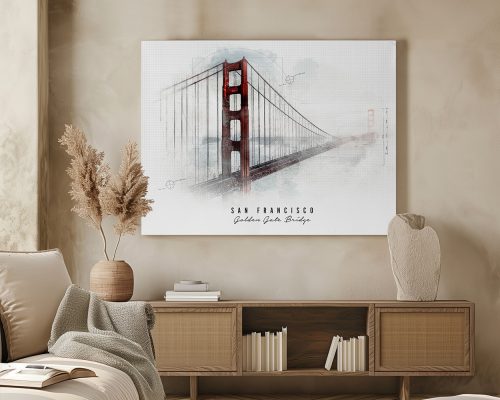 Artistic representation of the Golden Gate Bridge in San Francisco with a soft background.