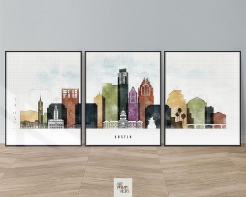 Austin Triptych Skyline Prints in Urban 2 Style
