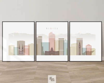Denver Skyline 3 Print Set in Pastel White Tones