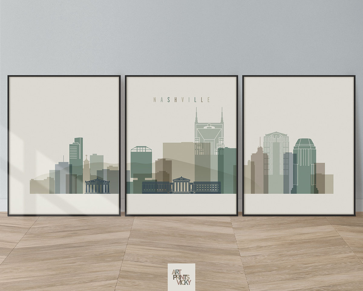 Nashville Wall Art Set of 3 Prints in Earth Tones 1 Style