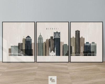 Detroit Wall Art Set of 3 in Distressed 2 Style
