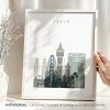 Art print featuring a stylized skyline of Dakar with various architectural structures.