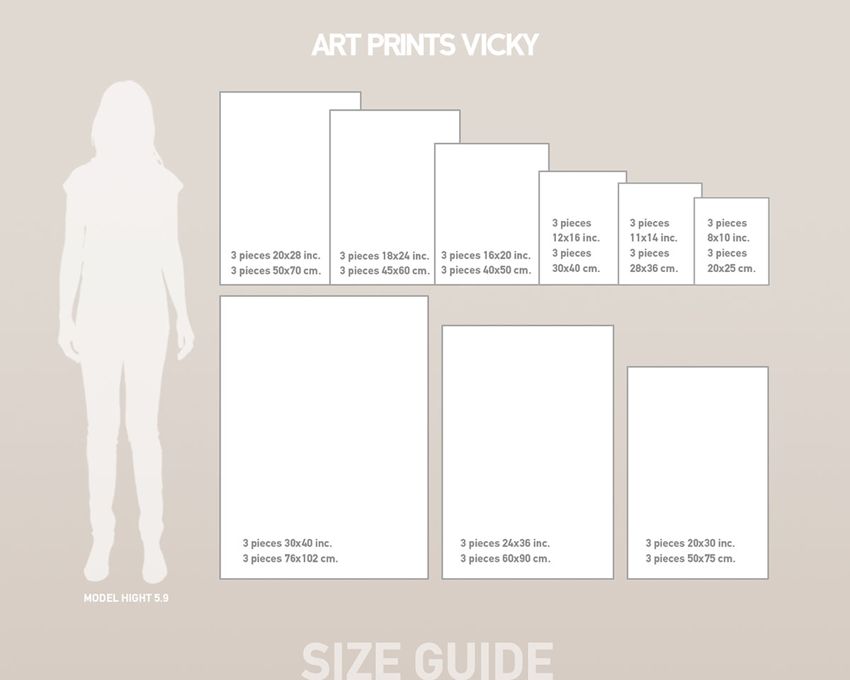 Set of 3 Prints Size Guide at ArtPrintsVicky