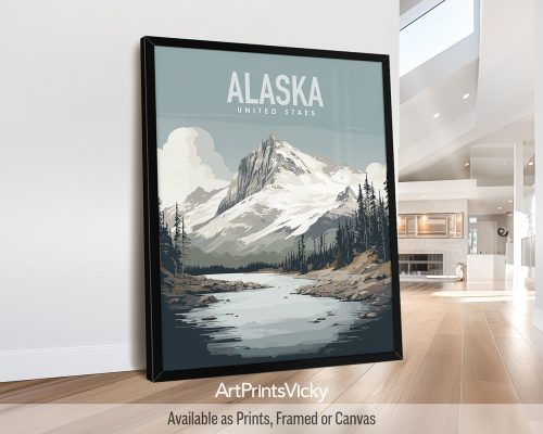 Alaska scenery travel poster in smooth colors by ArtPrintsVicky