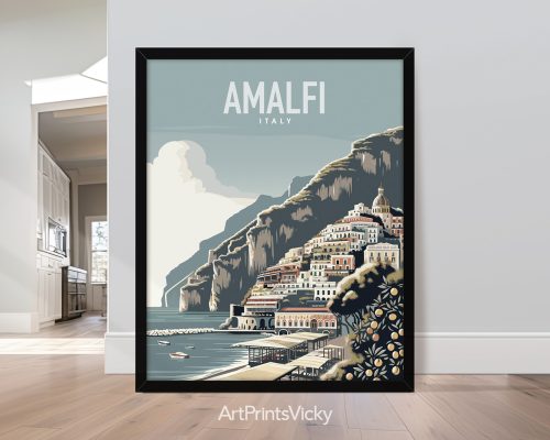 Amalfi Coast, Italy travel poster in smooth colors by ArtPrintsVicky