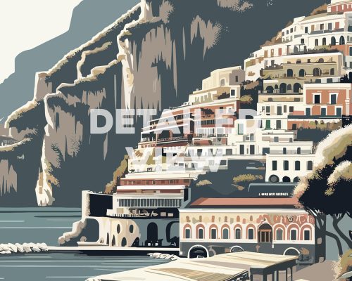 Amalfi Coast, Italy travel poster in smooth colors detail by ArtPrintsVicky