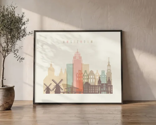 Amsterdam Wall Art Poster — Cream Pastel Print | ArtPrintsVicky