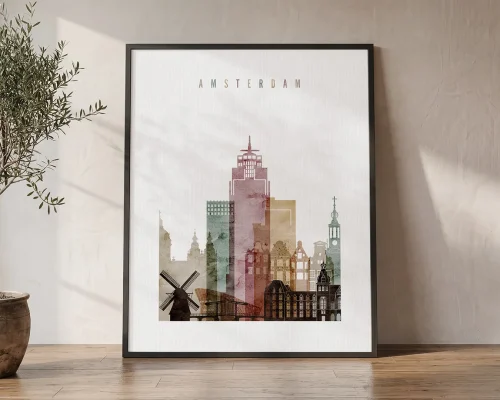 Amsterdam Wall Art Print — Watercolor Skyline | ArtPrintsVicky