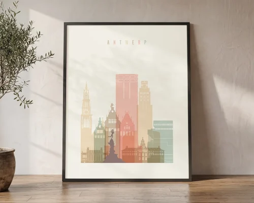 Antwerp Wall Art Print — Cream Pastel Skyline Poster | ArtPrintsVicky
