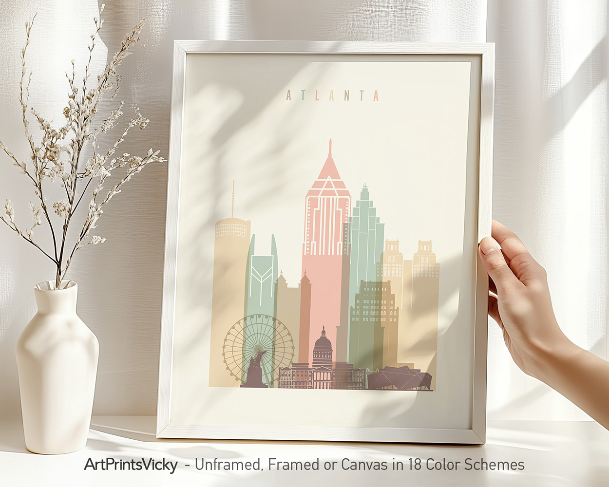 Atlanta city print in warm Pastel Cream theme by ArtPrintsVicky