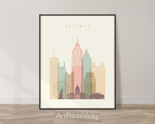 Atlanta city print in warm Pastel Cream theme by ArtPrintsVicky