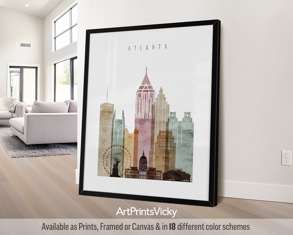 Atlanta Dreamscape: Watercolor Skyline Wall Art Print by ArtPrintsVicky