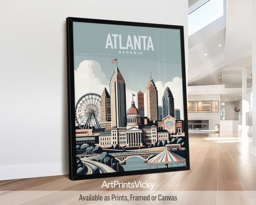 Smooth travel style art print of the Atlanta skyline by ArtPrintsVicky