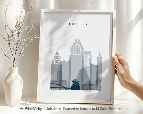 Alternative view of Austin Skyline Wall Art Print — Grey Blue Poster