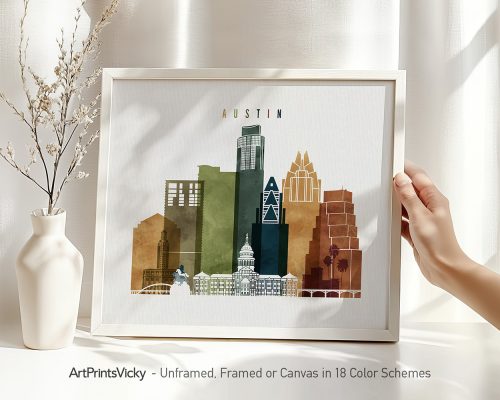 Alternative view of Austin Skyline Wall Art Vibrant Watercolor Poster