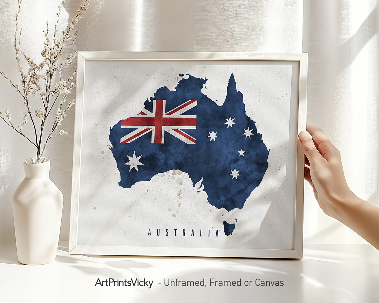 Australia Map Wall Art Print, Australian Flag