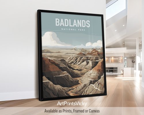 Badlands South Dakota national park vector illustration poster by ArtPrintsVicky