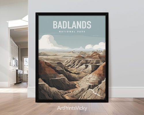 Badlands South Dakota national park vector illustration poster by ArtPrintsVicky