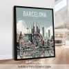 Smooth travel style art print of the Barcelona skyline by ArtPrintsVicky