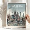 Smooth travel style art print of the Barcelona skyline by ArtPrintsVicky