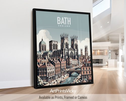 Bath, England in retro travel poster style and smooth colours by ArtPrintsVicky