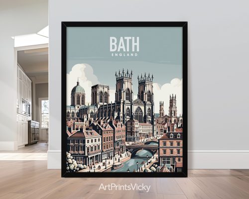 Bath, England in retro travel poster style and smooth colours by ArtPrintsVicky