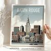 Baton Rouge skyline in retro travel poster style and smooth colors by ArtPrintsVicky