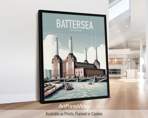 Battersea Power Station, London, travel poster in smooth colors by ArtPrintsVicky