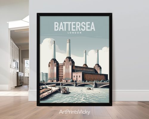 Battersea Power Station, London, travel poster in smooth colors by ArtPrintsVicky