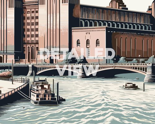 Battersea Power Station, London, travel poster in smooth colors detail by ArtPrintsVicky