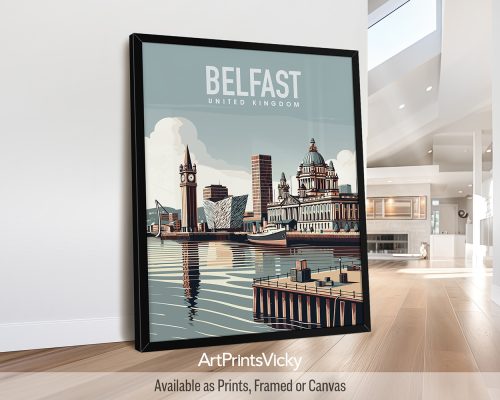 Smooth travel style art print of the Belfast skyline by ArtPrintsVicky