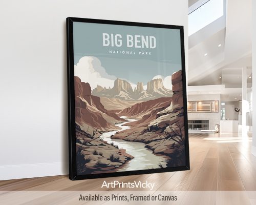 Big Bend Texas National Park vector illustration poster by ArtPrintsVicky