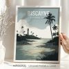 Framed artwork depicting Biscayne National Park with palm trees and a lighthouse in the background.