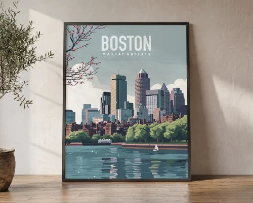 Boston Massachusetts Skyline Travel Poster | ArtPrintsVicky
