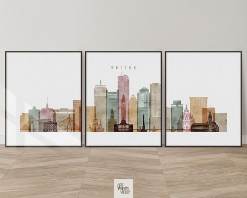 Boston watercolor 1 skyline set of 3 prints photo by ArtPrintsVicky