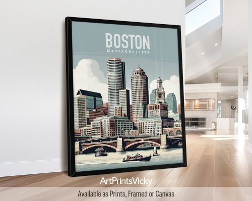 Boston skyline in smooth colors travel art print by ArtPrintsVicky skyline in smooth colors travel art print by ArtPrintsVicky