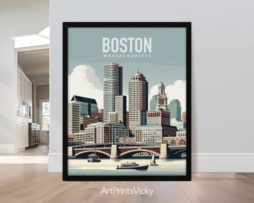 Boston skyline in smooth colors travel art print by ArtPrintsVicky skyline in smooth colors travel art print by ArtPrintsVicky