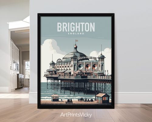 Brighton travel poster in smooth colors by ArtPrintsVicky