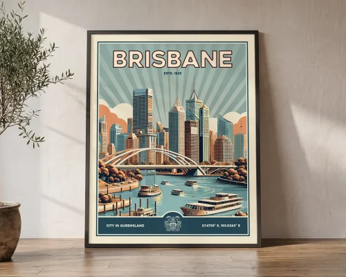 Brisbane Poster Inspired by Retro Travel Art
