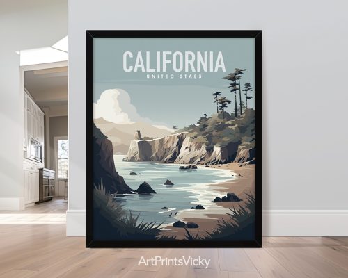 California State natural landscape illustration poster by ArtPrintsVicky