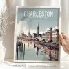 Charleston skyline in travel poster style and smooth colors by ArtPrintsVicky