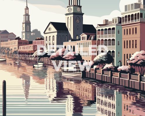 Charleston skyline in travel poster style and smooth colors detail by ArtPrintsVicky