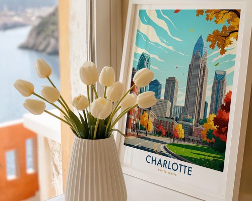 Alternative view of Charlotte NC Travel Poster - Cityscape Art Print