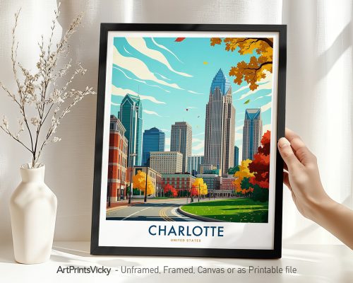 Charlotte NC Travel Poster - Cityscape Art Print