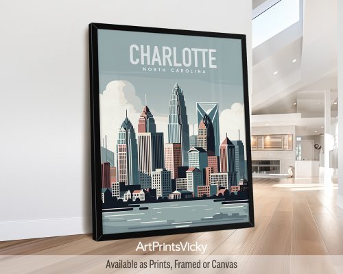 Charlotte skyline in smooth colors travel art print by ArtPrintsVicky skyline in smooth colors travel art print by ArtPrintsVicky